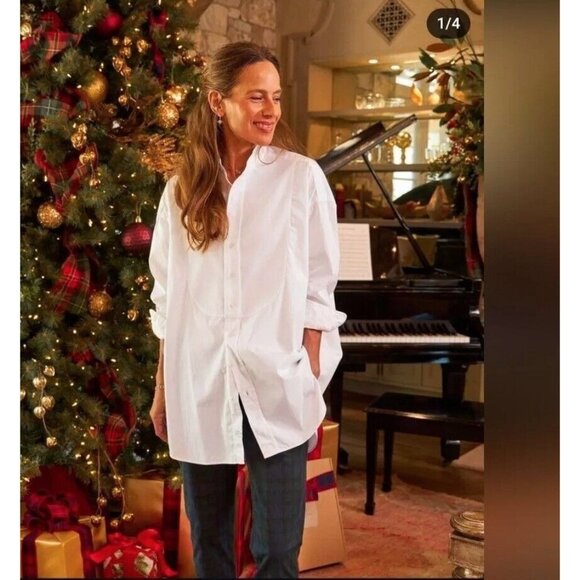 Frank & Eileen Womens XL Oversized Victoria Tuxedo Button Up Shirt White Top - Picture 2 of 14